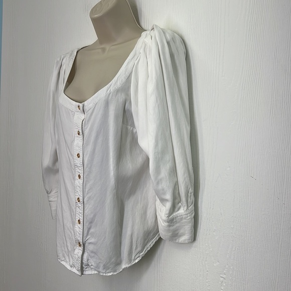 Anthropologie- Maeve White Button Down Puffed Sleeves Blouse Size 8 - Picture 6 of 10
